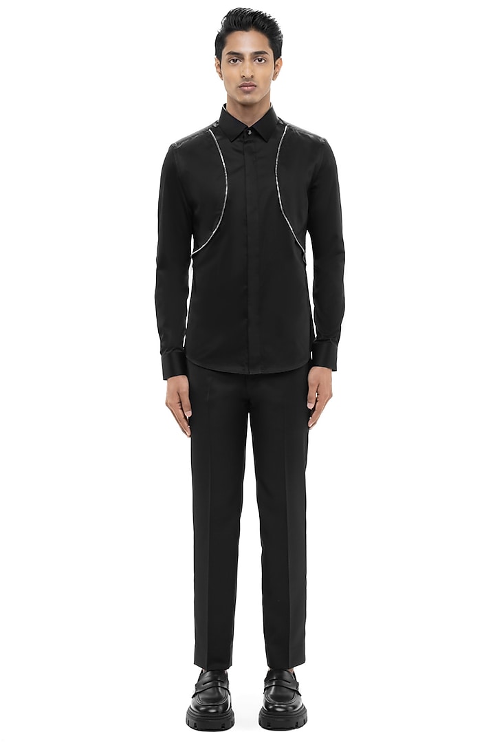 Black Giza Cotton Party Wear Shirt by SDS by KUSHAL SHAH at Pernia's Pop Up Shop
