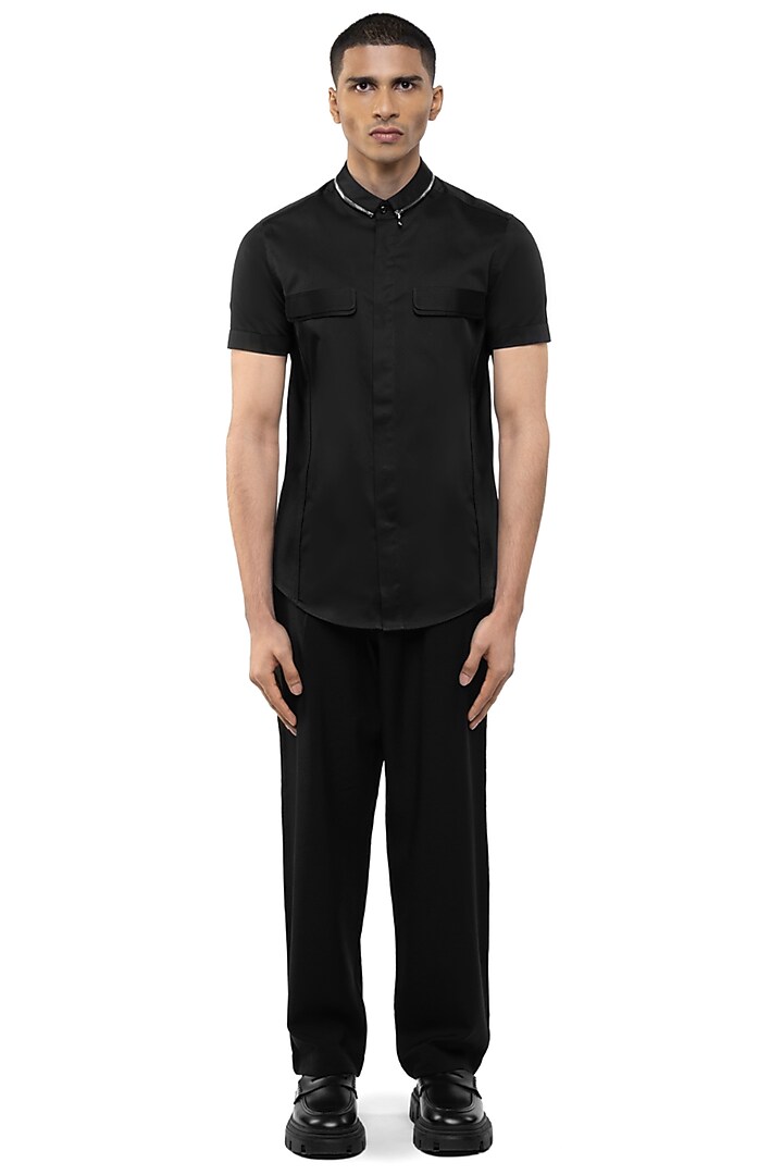 Black Giza Cotton Party Wear Shirt by SDS by KUSHAL SHAH at Pernia's Pop Up Shop