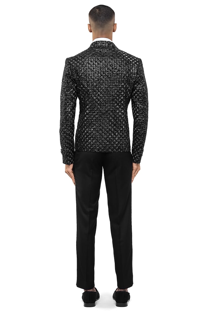 Black Silk Embroidered Jacket by SDS by KUSHAL SHAH at Pernia's Pop Up Shop