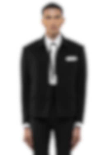 Black Worsted Wool Open Jacket by SDS by KUSHAL SHAH at Pernia's Pop Up Shop