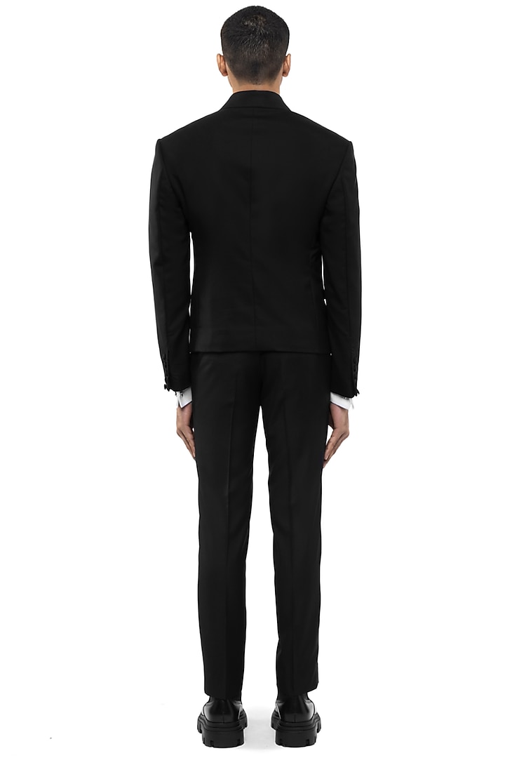 Black Worsted Wool Open Jacket by SDS by KUSHAL SHAH at Pernia's Pop Up Shop