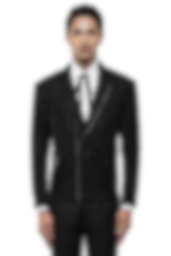 Black Silk Embroidered Jacket by SDS by KUSHAL SHAH at Pernia's Pop Up Shop