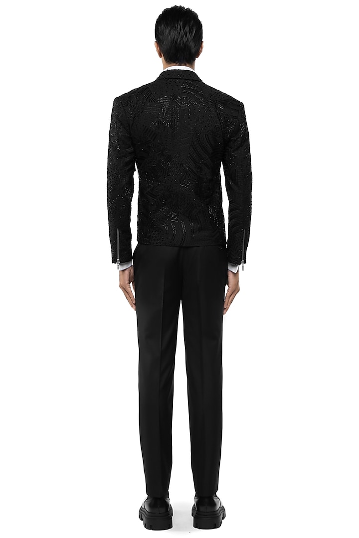 Black Silk Embroidered Jacket by SDS by KUSHAL SHAH at Pernia's Pop Up Shop