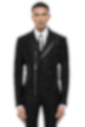 Black Silk Embroidered Jacket by SDS by KUSHAL SHAH at Pernia's Pop Up Shop