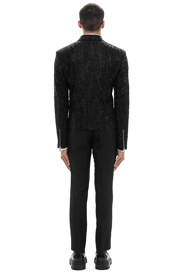 Black Silk Embroidered Jacket by SDS by KUSHAL SHAH at Pernia's Pop Up Shop