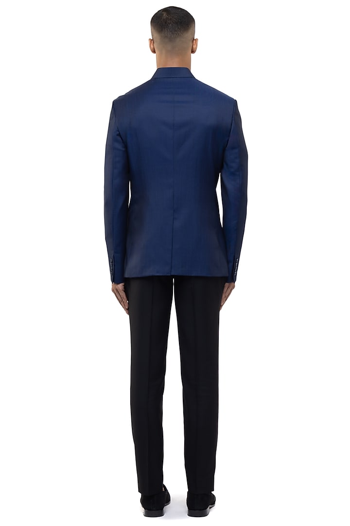 Blue Suiting Groom Bandhgala Set by SDS by KUSHAL SHAH at Pernia's Pop Up Shop