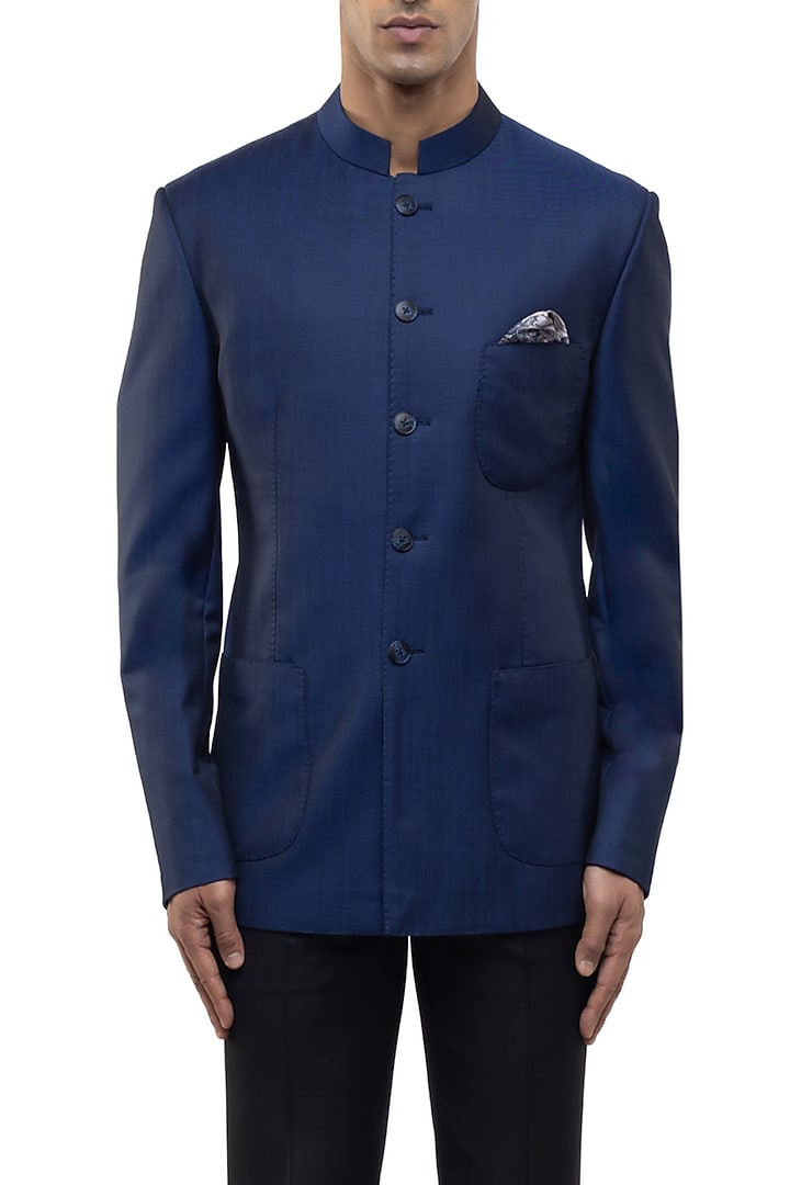 Blue Suiting Groom Bandhgala Set by SDS by KUSHAL SHAH at Pernia's Pop Up Shop