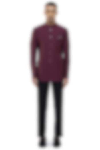 Maroon Suiting Groom Bandhgala Set by SDS by KUSHAL SHAH at Pernia's Pop Up Shop