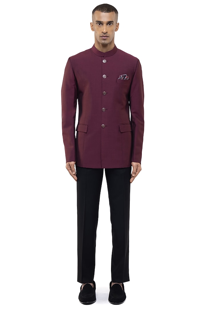 Maroon Suiting Groom Bandhgala Set by SDS by KUSHAL SHAH at Pernia's Pop Up Shop