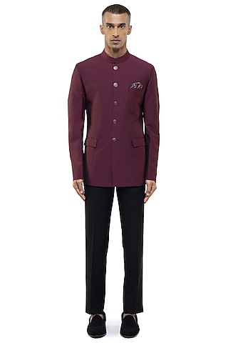 Maroon Suiting Bandhgala Set by SDS by KUSHAL SHAH