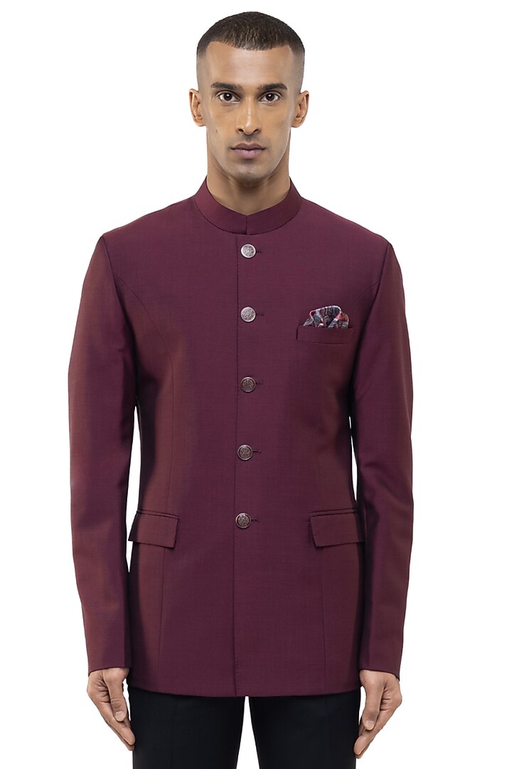 Maroon Suiting Groom Bandhgala Set by SDS by KUSHAL SHAH at Pernia's Pop Up Shop