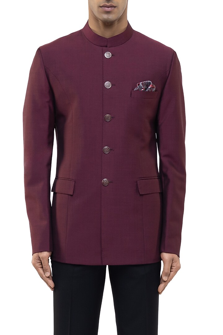 Maroon Suiting Groom Bandhgala Set by SDS by KUSHAL SHAH at Pernia's Pop Up Shop