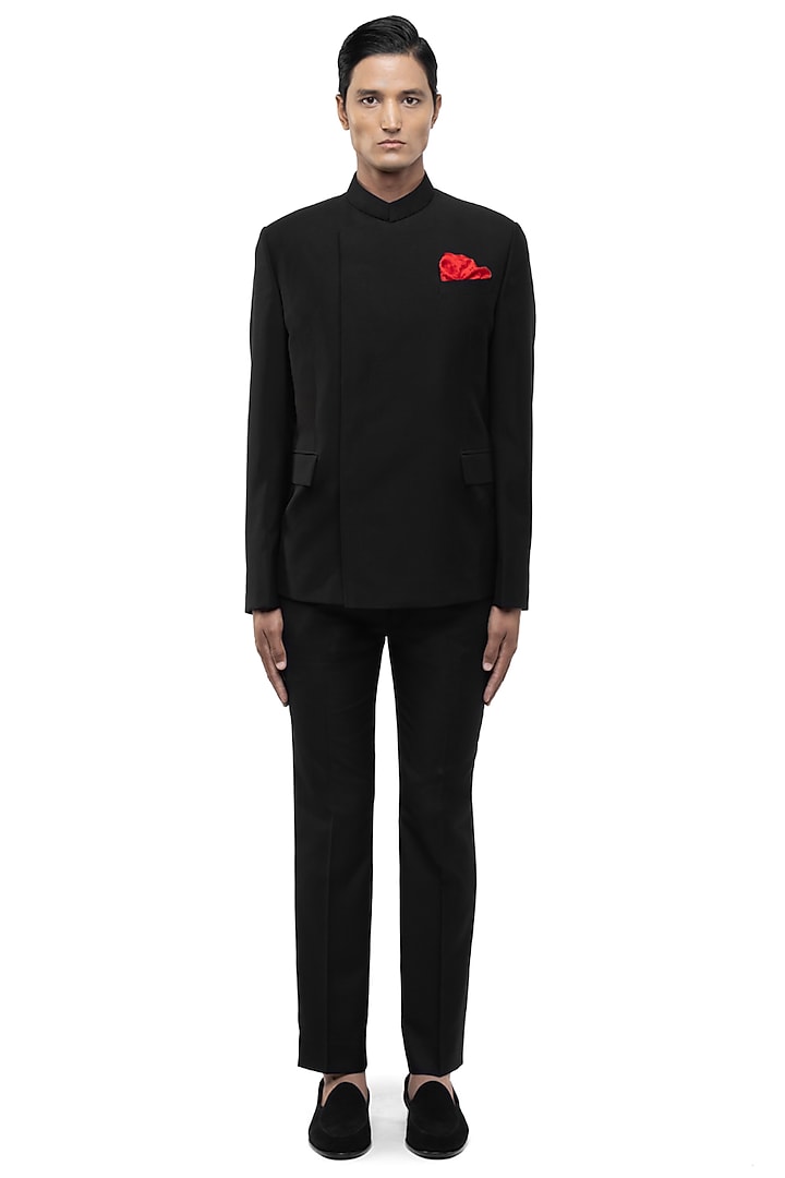Black Suiting Groom Bandhgala Set by SDS by KUSHAL SHAH at Pernia's Pop Up Shop