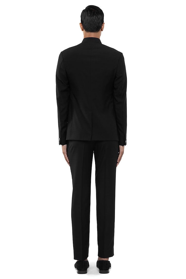 Black Suiting Groom Bandhgala Set by SDS by KUSHAL SHAH at Pernia's Pop Up Shop