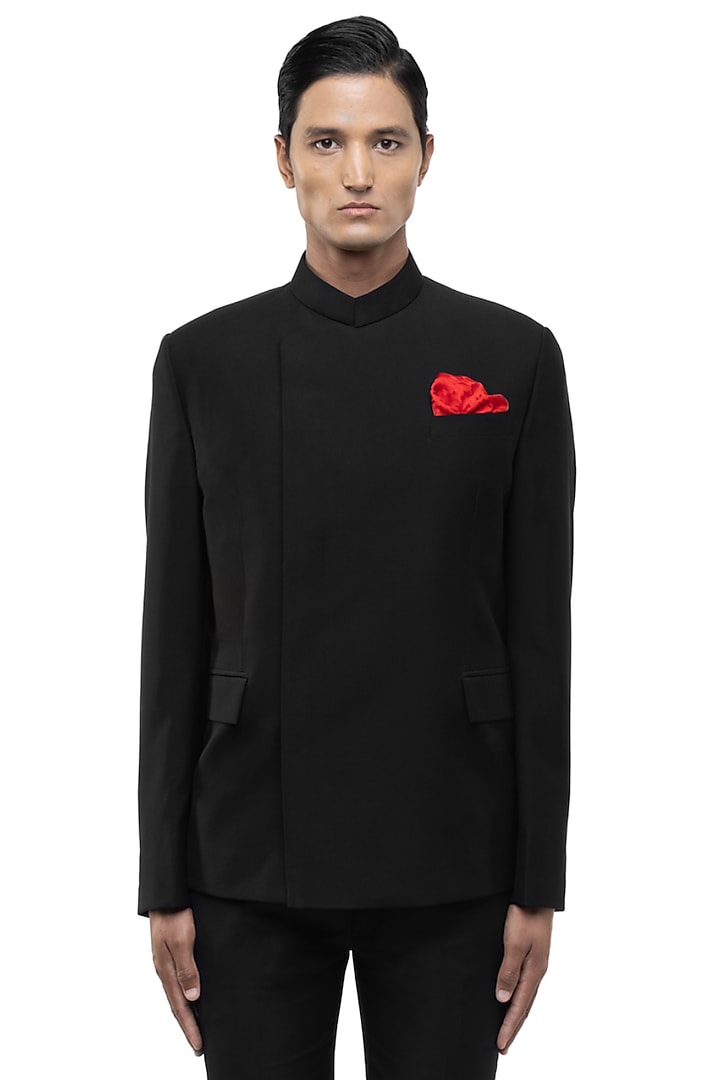 Black Suiting Groom Bandhgala Set by SDS by KUSHAL SHAH at Pernia's Pop Up Shop