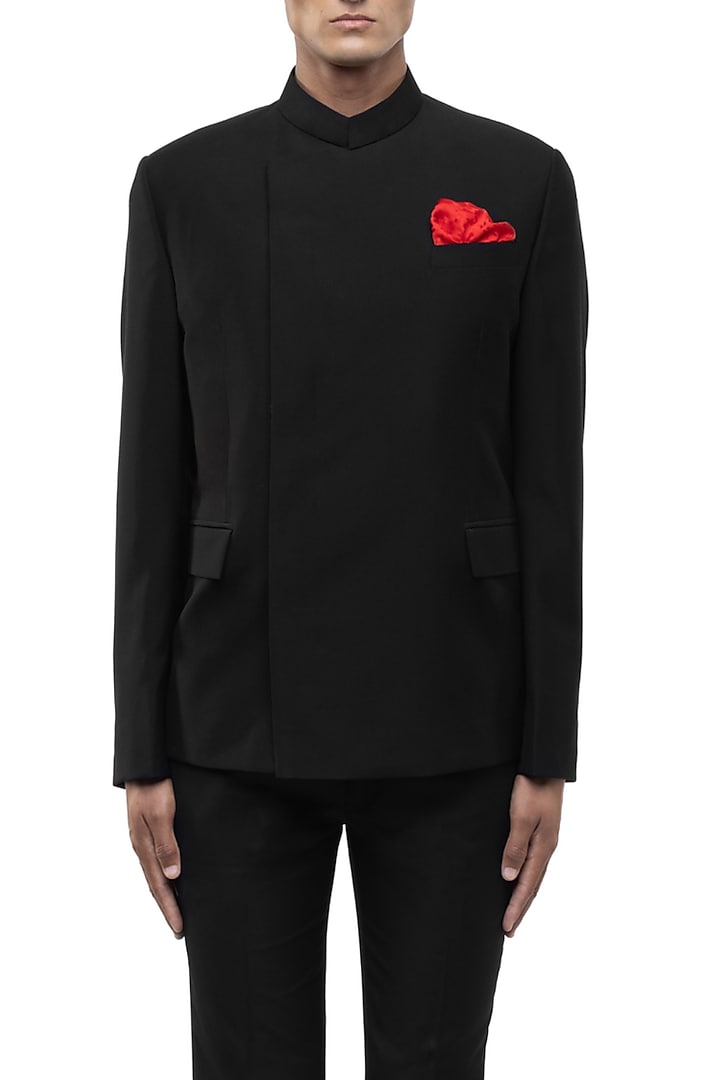 Black Suiting Groom Bandhgala Set by SDS by KUSHAL SHAH at Pernia's Pop Up Shop