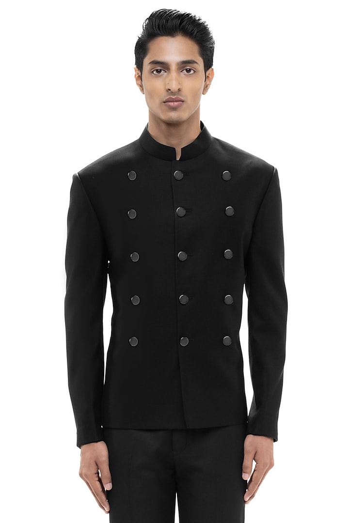 Black Suiting Groom Bandhgala Set by SDS by KUSHAL SHAH at Pernia's Pop Up Shop