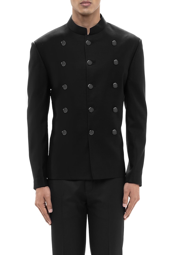 Black Suiting Groom Bandhgala Set by SDS by KUSHAL SHAH at Pernia's Pop Up Shop
