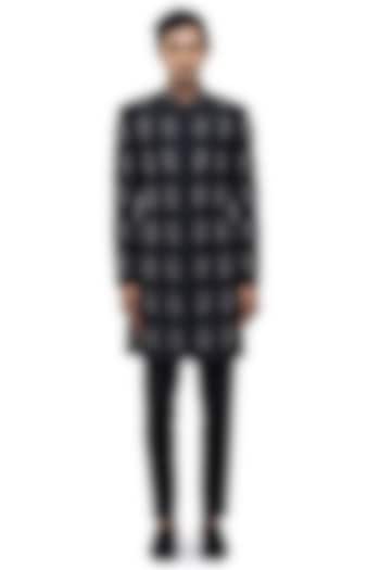 Black Silk Embroidered Groom Sherwani Set by SDS by KUSHAL SHAH at Pernia's Pop Up Shop