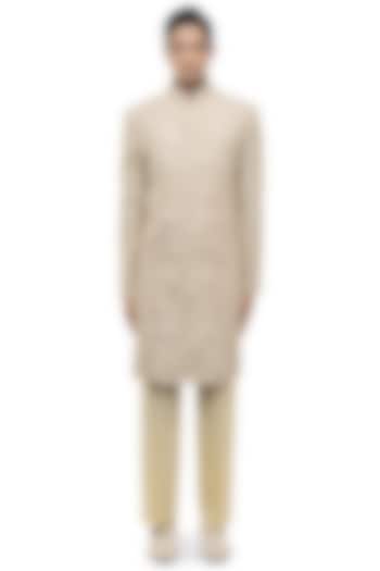 Beige Silk Hand Embroidered Groom Sherwani Set by SDS by KUSHAL SHAH at Pernia's Pop Up Shop