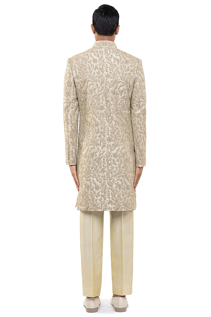 Beige Silk Hand Embroidered Groom Sherwani Set by SDS by KUSHAL SHAH at Pernia's Pop Up Shop