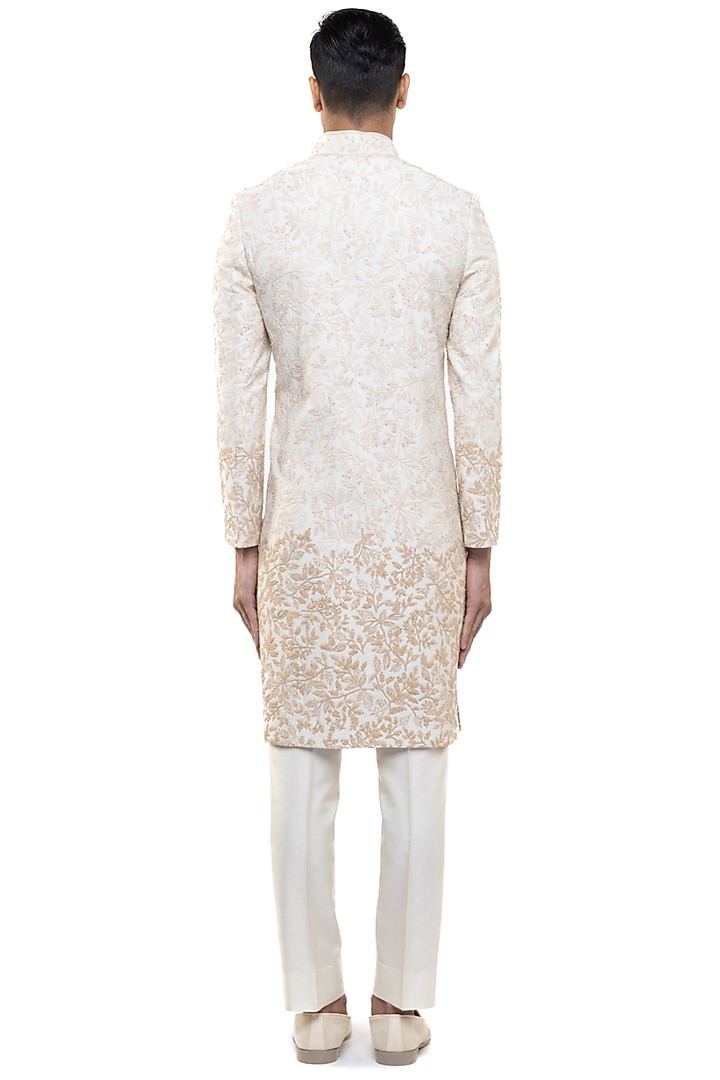 Beige Silk Hand Embroidered Groom Sherwani Set by SDS by KUSHAL SHAH at Pernia's Pop Up Shop
