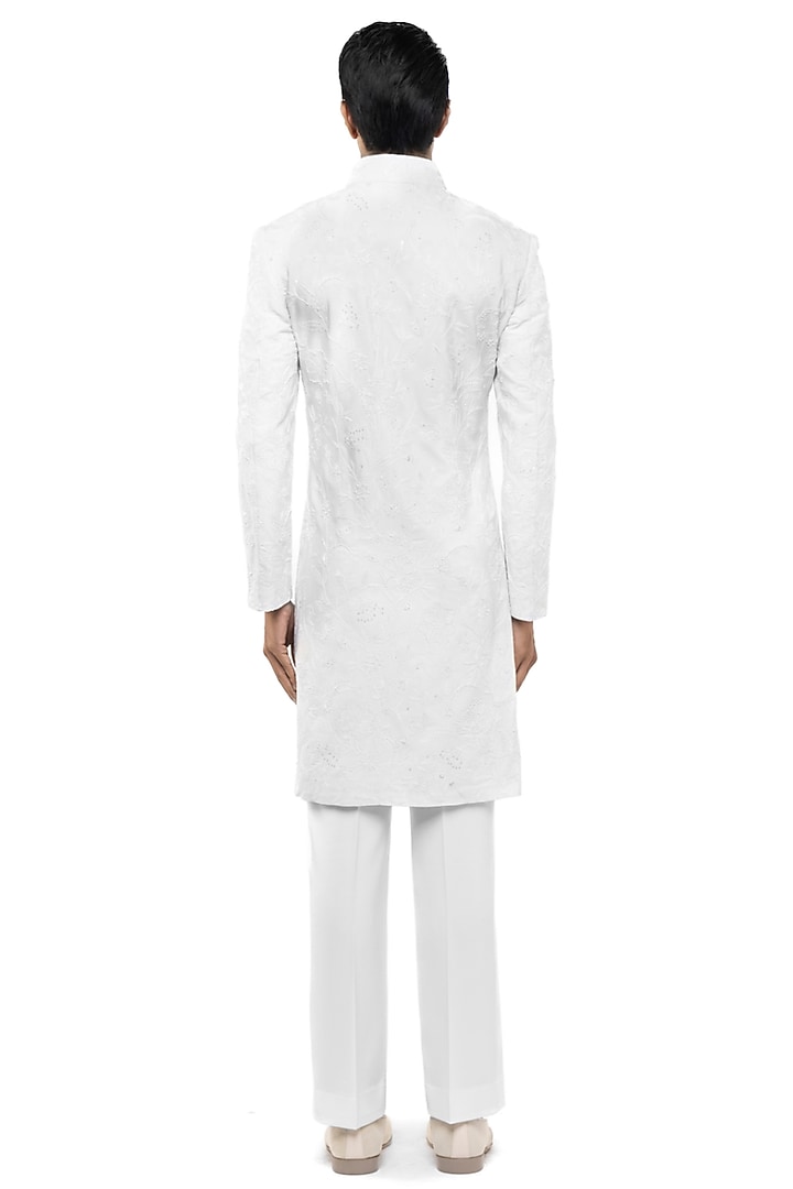White Silk Embroidered Groom Sherwani Set by SDS by KUSHAL SHAH at Pernia's Pop Up Shop