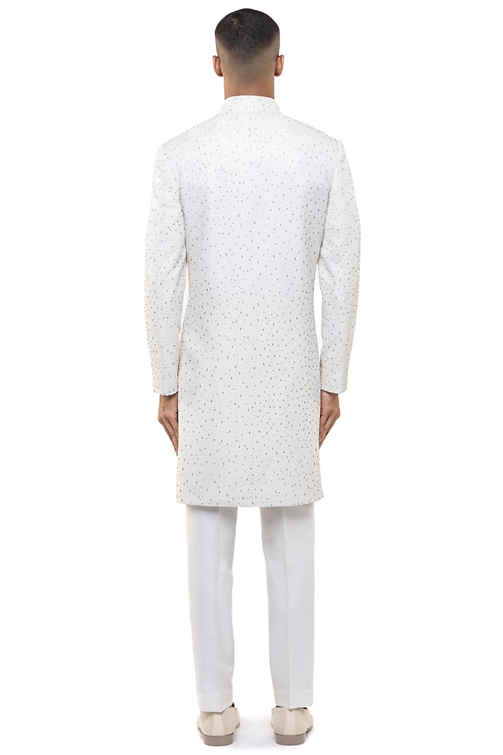 White Silk Embroidered Groom Sherwani Set by SDS by KUSHAL SHAH at Pernia's Pop Up Shop