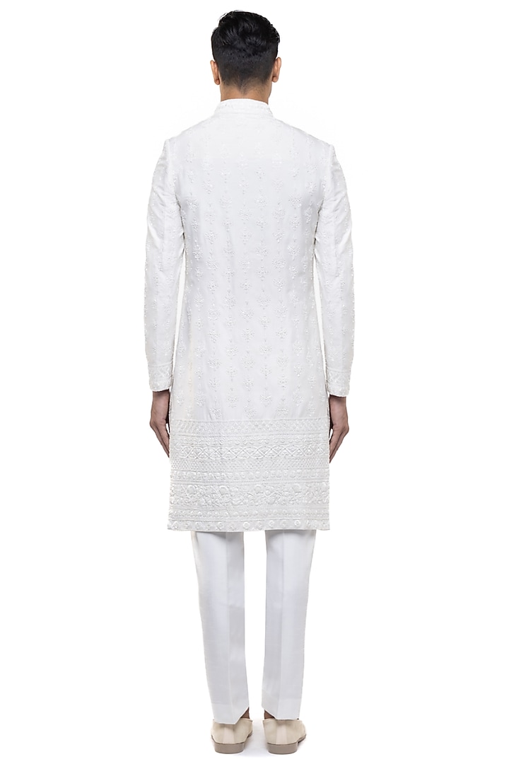Ivory Silk Embroidered Groom Sherwani Set by SDS by KUSHAL SHAH at Pernia's Pop Up Shop