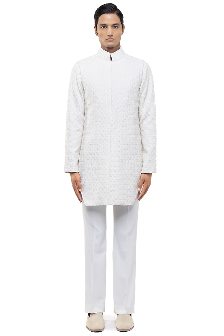 Ivory Silk Embroidered Groom Sherwani Set by SDS by KUSHAL SHAH at Pernia's Pop Up Shop