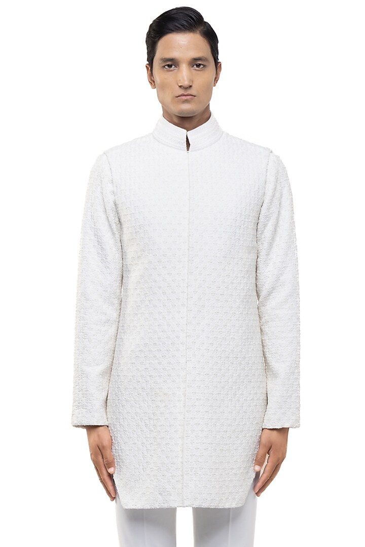 Ivory Silk Embroidered Groom Sherwani Set by SDS by KUSHAL SHAH at Pernia's Pop Up Shop