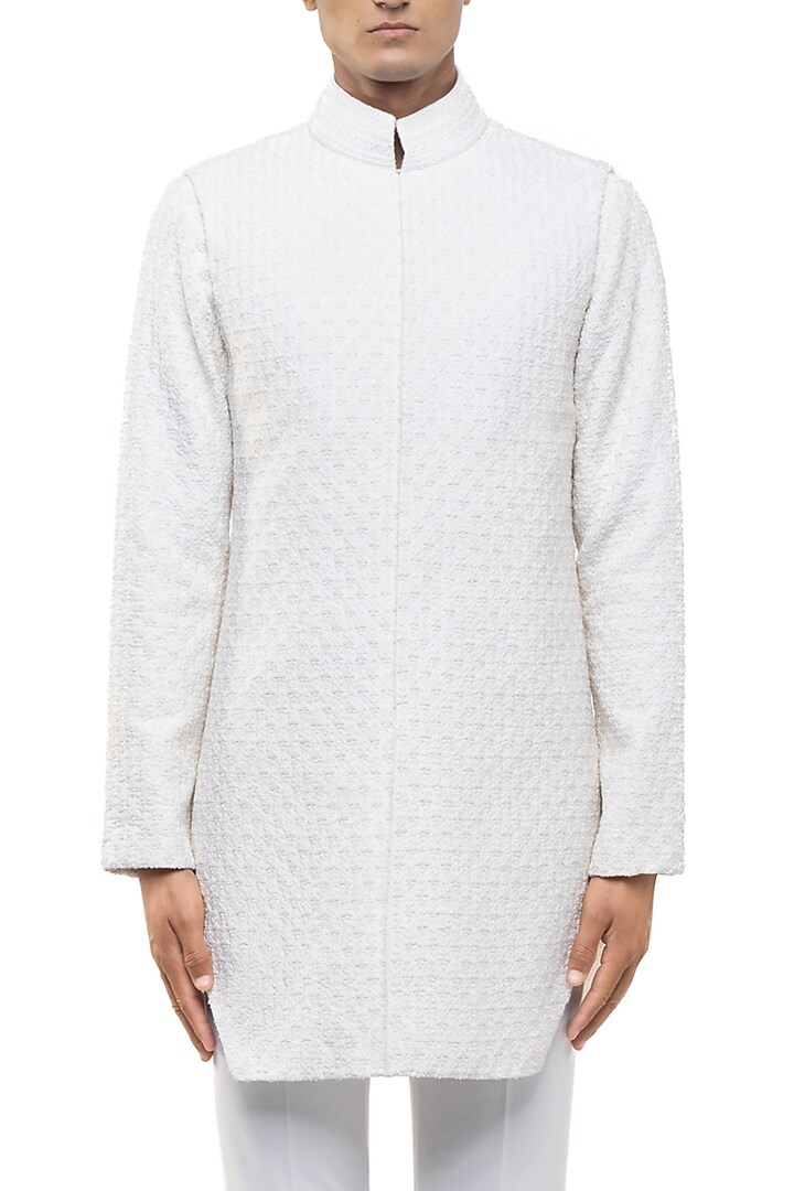 Ivory Silk Embroidered Groom Sherwani Set by SDS by KUSHAL SHAH at Pernia's Pop Up Shop