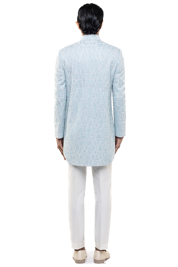 Ice Blue Silk Embroidered Groom Sherwani Set by SDS by KUSHAL SHAH at Pernia's Pop Up Shop