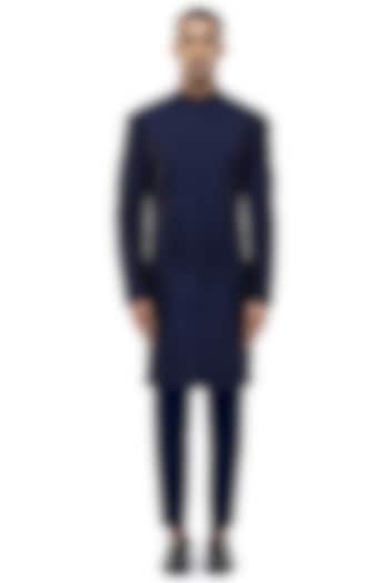 Navy Blue Silk Groom Sherwani Set by SDS by KUSHAL SHAH at Pernia's Pop Up Shop