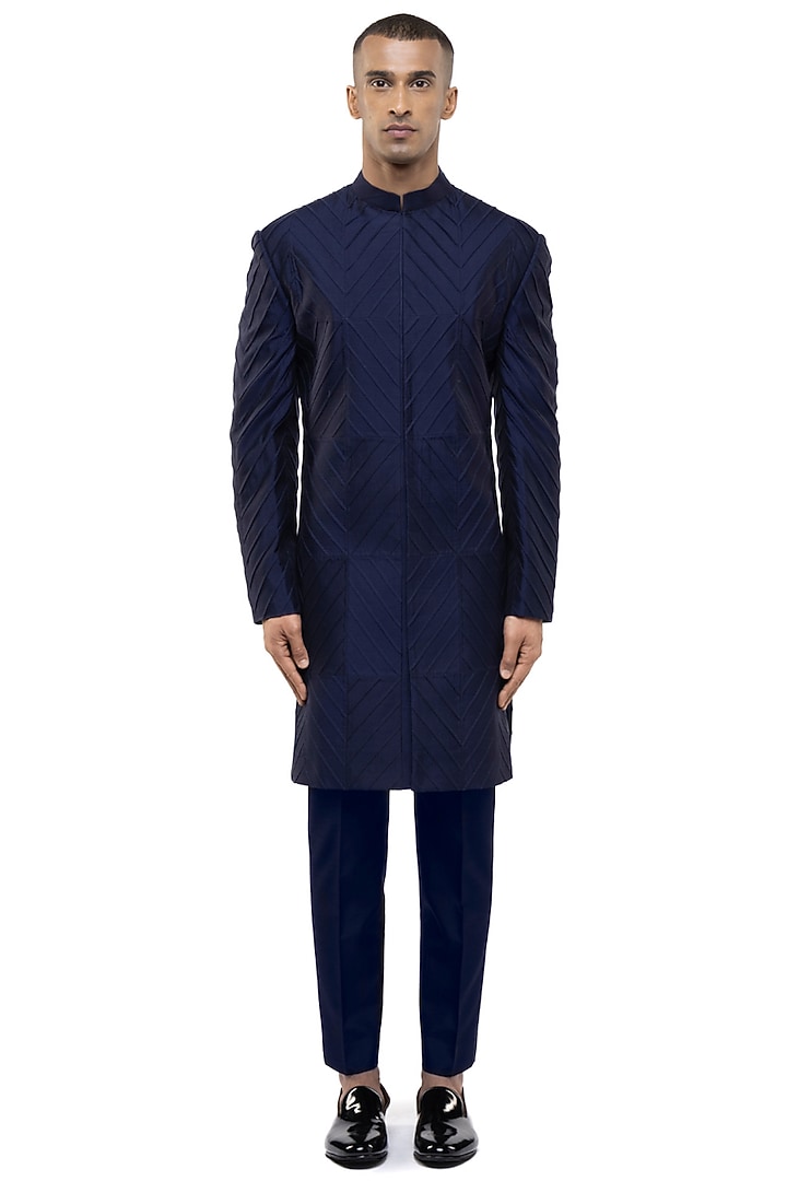 Navy Blue Silk Groom Sherwani Set by SDS by KUSHAL SHAH at Pernia's Pop Up Shop