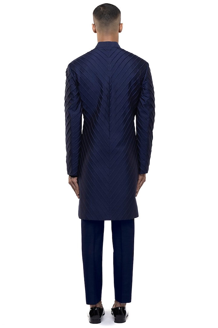 Navy Blue Silk Groom Sherwani Set by SDS by KUSHAL SHAH at Pernia's Pop Up Shop