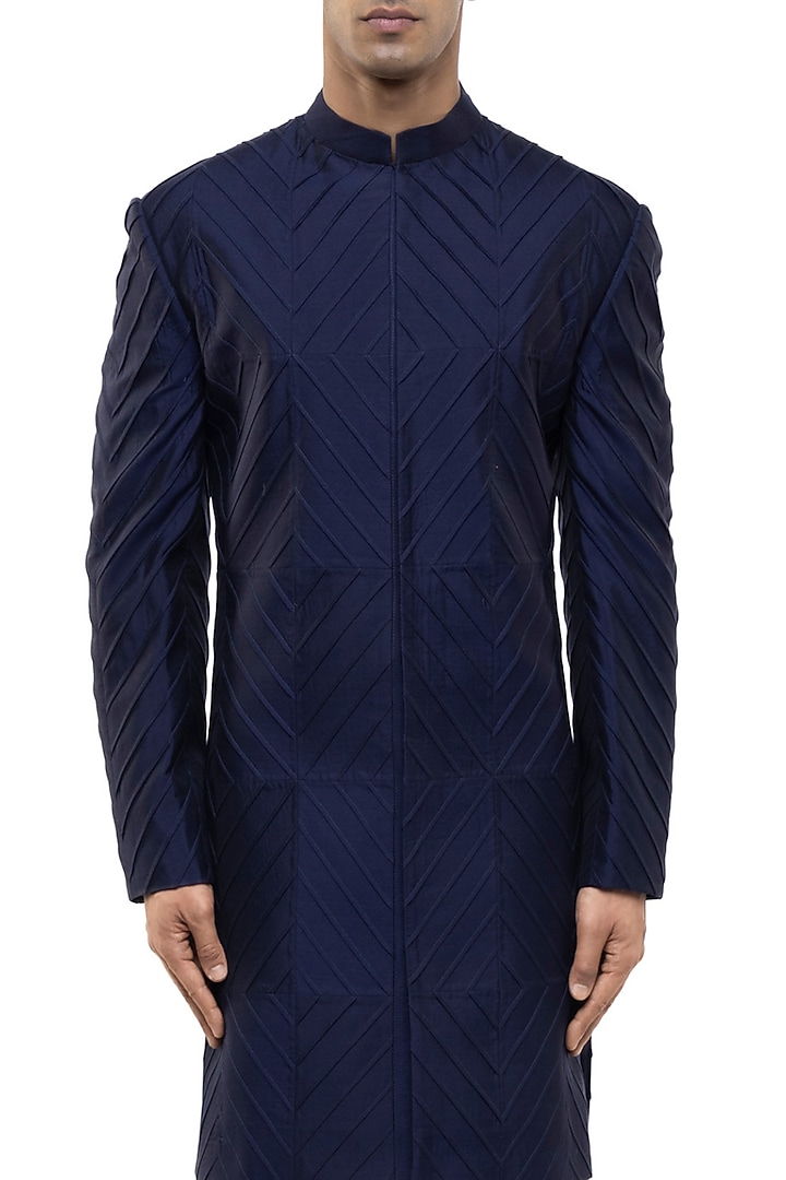 Navy Blue Silk Groom Sherwani Set by SDS by KUSHAL SHAH at Pernia's Pop Up Shop