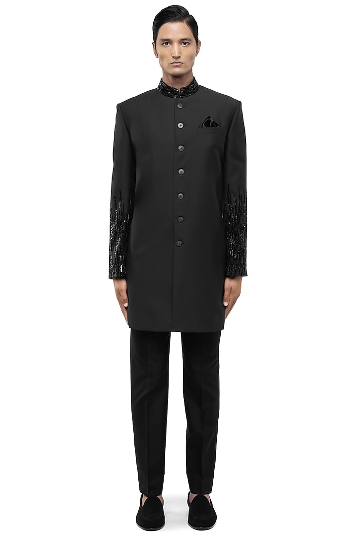 Dark Green Suiting Embroidered Groom Sherwani Set by SDS by KUSHAL SHAH at Pernia's Pop Up Shop