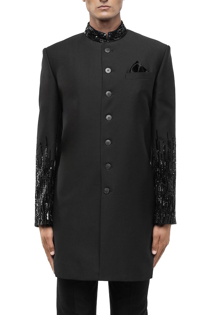 Dark Green Suiting Embroidered Groom Sherwani Set by SDS by KUSHAL SHAH at Pernia's Pop Up Shop