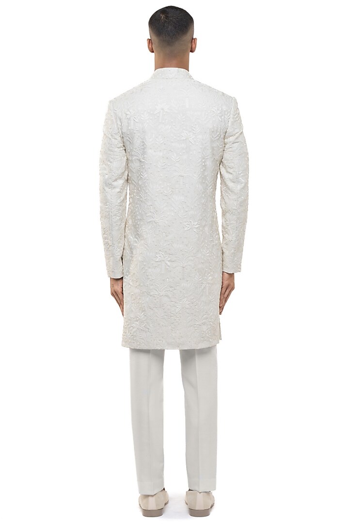 Ivory Silk Embroidered Groom Sherwani Set by SDS by KUSHAL SHAH at Pernia's Pop Up Shop