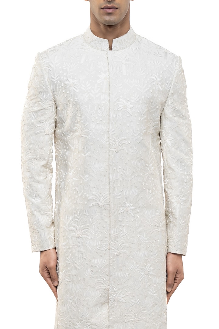 Ivory Silk Embroidered Groom Sherwani Set by SDS by KUSHAL SHAH at Pernia's Pop Up Shop
