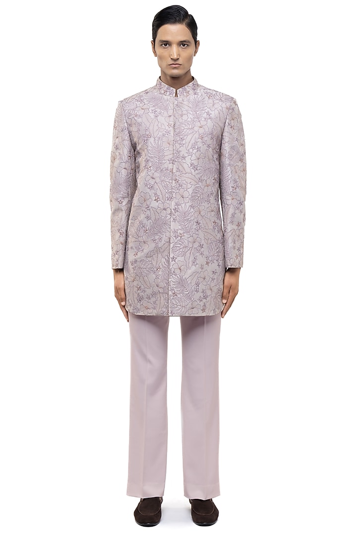 Purple Silk Embroidered Groom Sherwani Set by SDS by KUSHAL SHAH at Pernia's Pop Up Shop