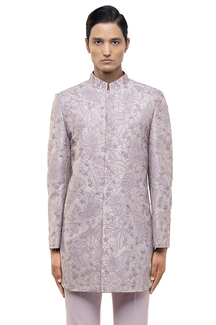 Purple Silk Embroidered Groom Sherwani Set by SDS by KUSHAL SHAH at Pernia's Pop Up Shop