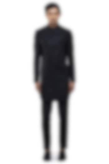 Black Silk Embroidered Groom Sherwani Set by SDS by KUSHAL SHAH at Pernia's Pop Up Shop