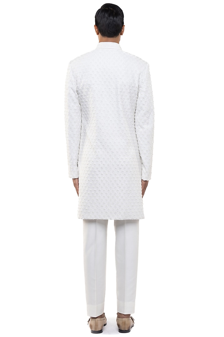White Silk Embroidered Groom Sherwani Set by SDS by KUSHAL SHAH at Pernia's Pop Up Shop