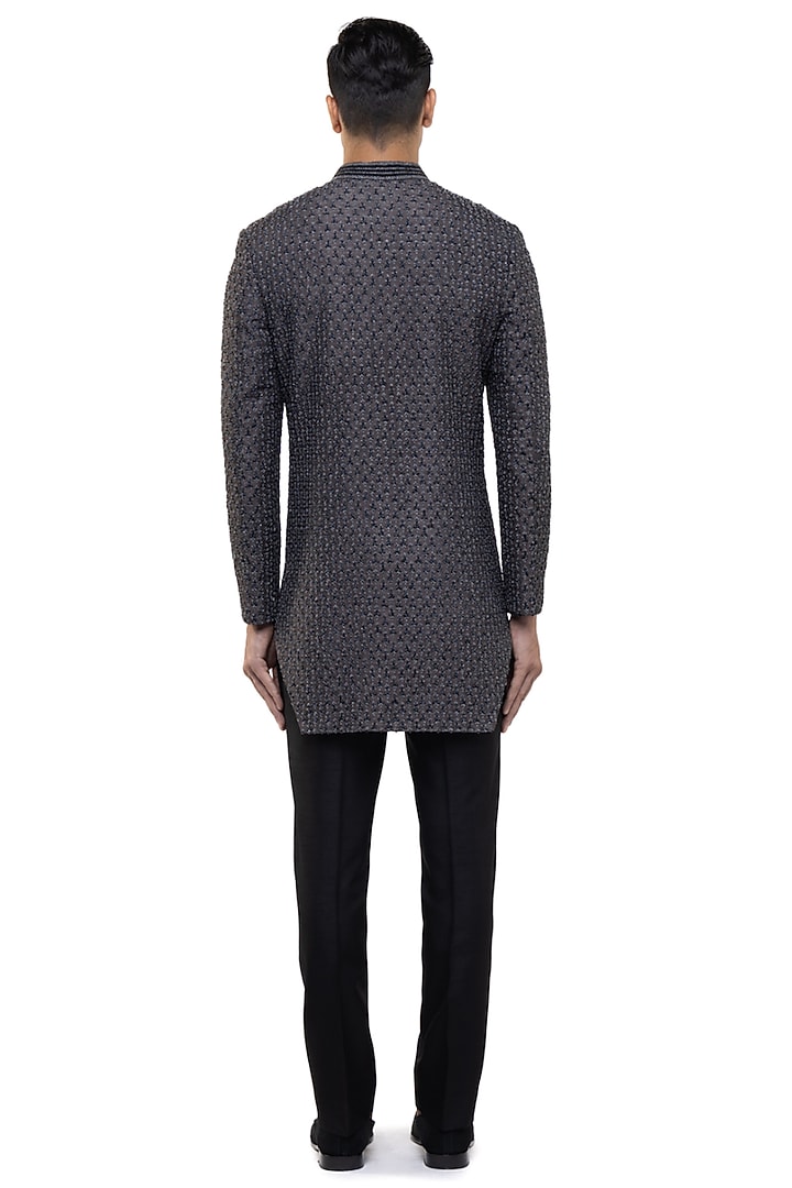 Grey Silk Embroidered Groom Sherwani Set by SDS by KUSHAL SHAH at Pernia's Pop Up Shop