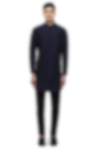 Navy Blue Silk Embroidered Groom Sherwani Set by SDS by KUSHAL SHAH at Pernia's Pop Up Shop