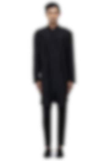 Black Silk Asymmetrical Kurta Set by SDS by KUSHAL SHAH at Pernia's Pop Up Shop
