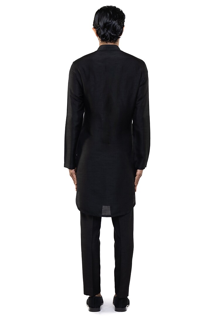 Black Silk Asymmetrical Kurta Set by SDS by KUSHAL SHAH at Pernia's Pop Up Shop