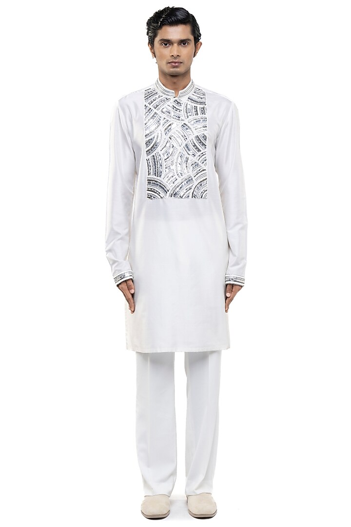 White Silk Embroidered Kurta Set by SDS by KUSHAL SHAH at Pernia's Pop Up Shop